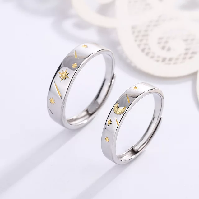 Anillos Pareja Sol Luna Plata 925 Ajustables Ilusion-1
