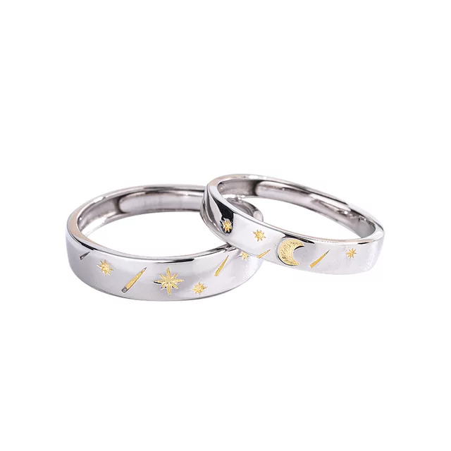 Anillos Pareja Sol Luna Plata 925 Ajustables Ilusion-2