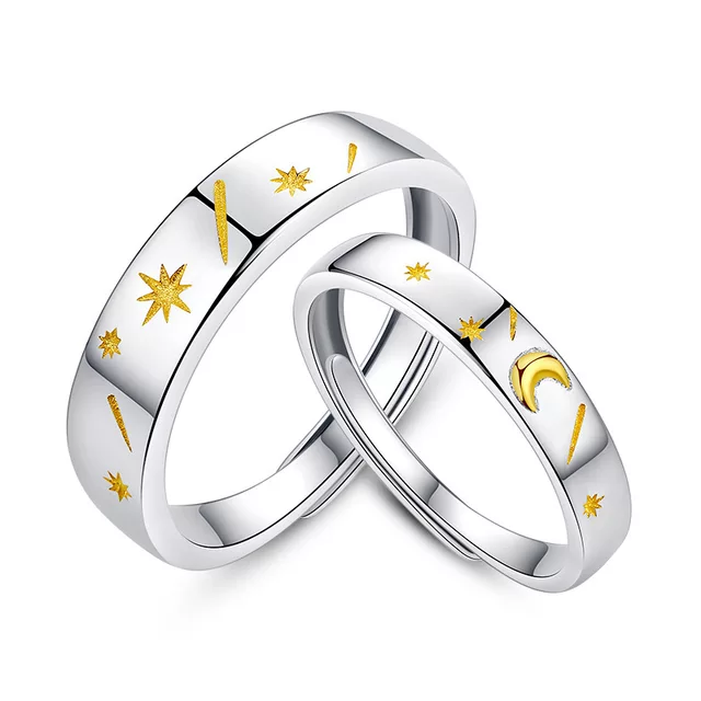 Anillos Pareja Sol Luna Plata 925 Ajustables Ilusion-0