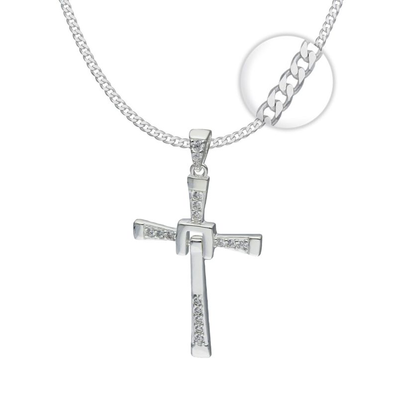 Collar Cruz Toretto Mediana Plata 925 Cadena 60Cm-0