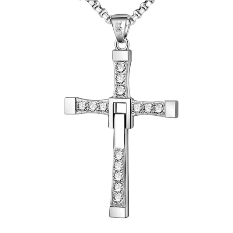 Collar Cruz Toretto Mediana Plata 925 Cadena 60Cm-1