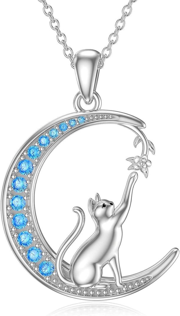 Collar gato luna azul plata 925-0