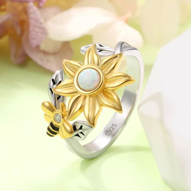 Anillo Girasol Giratorio Plata 925 Opalo-2