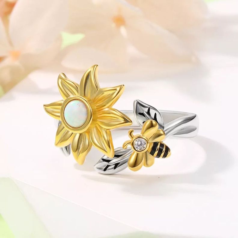 Anillo Girasol Giratorio Plata 925 Opalo-1