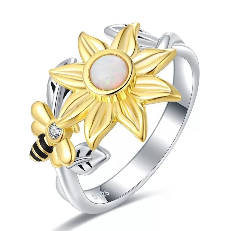 Anillo Girasol Giratorio Plata 925 Opalo-0