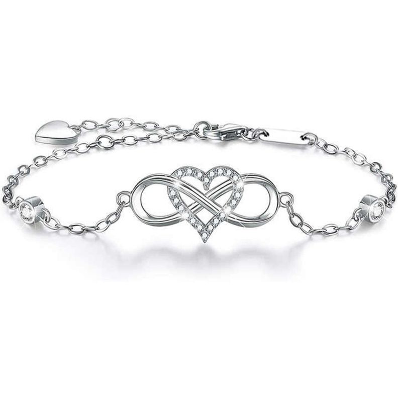 Pulsera Infinito Corazon Plata S925 Moda Elegante-0
