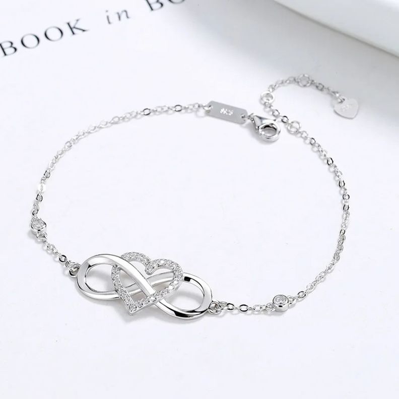 Pulsera Infinito Corazon Plata S925 Moda Elegante-1