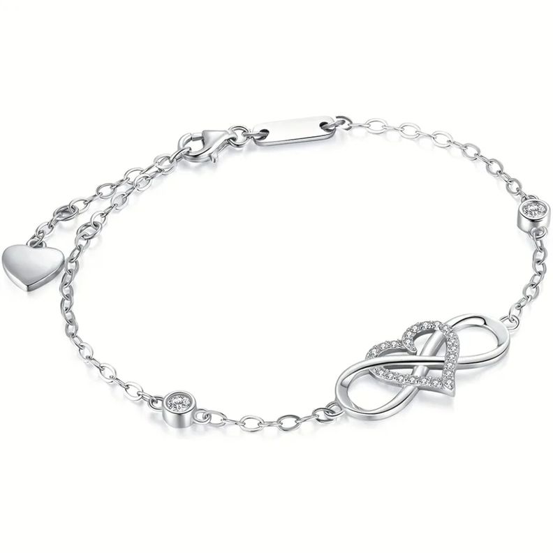 Pulsera Infinito Corazon Plata S925 Moda Elegante-3