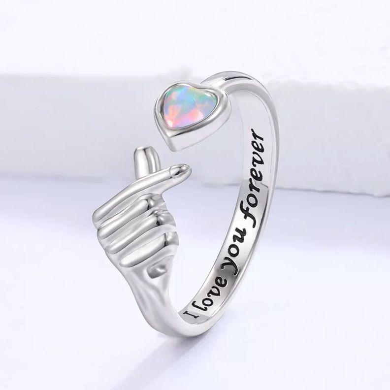 Anillo Dedo Corazón Plata 925 Ajustable Opalo-1