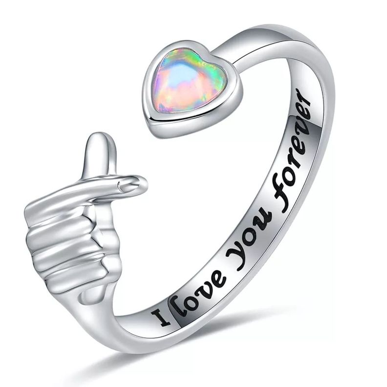Anillo Dedo Corazón Plata 925 Ajustable Opalo-0