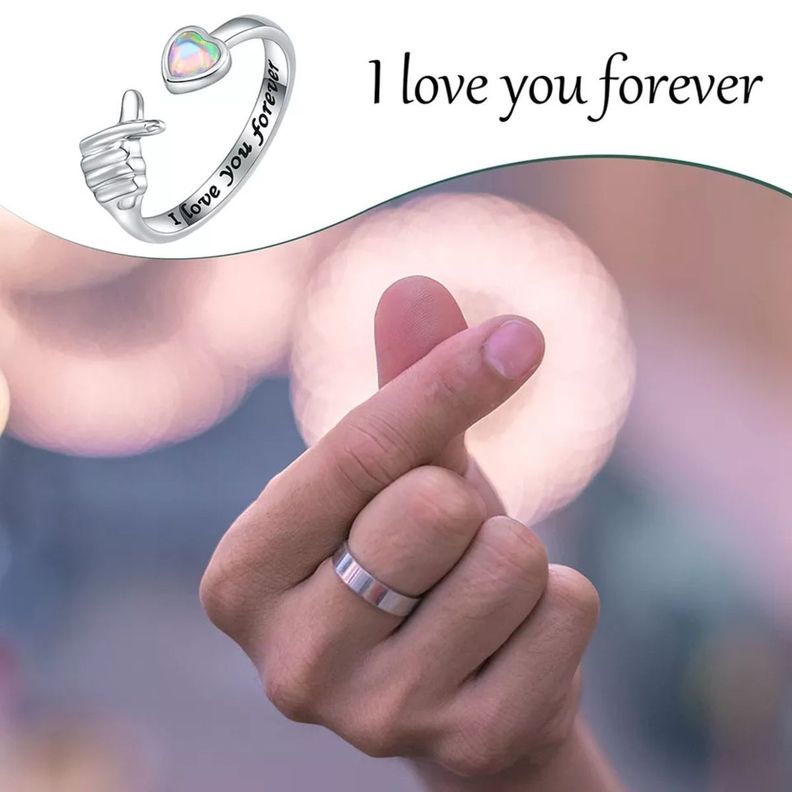 Anillo Dedo Corazón Plata 925 Ajustable Opalo-2