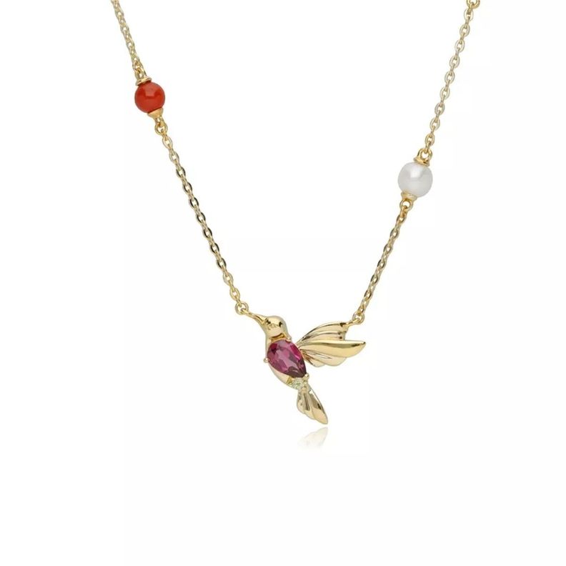 Collar Colibrí Plata 925 Bañado En Oro-0