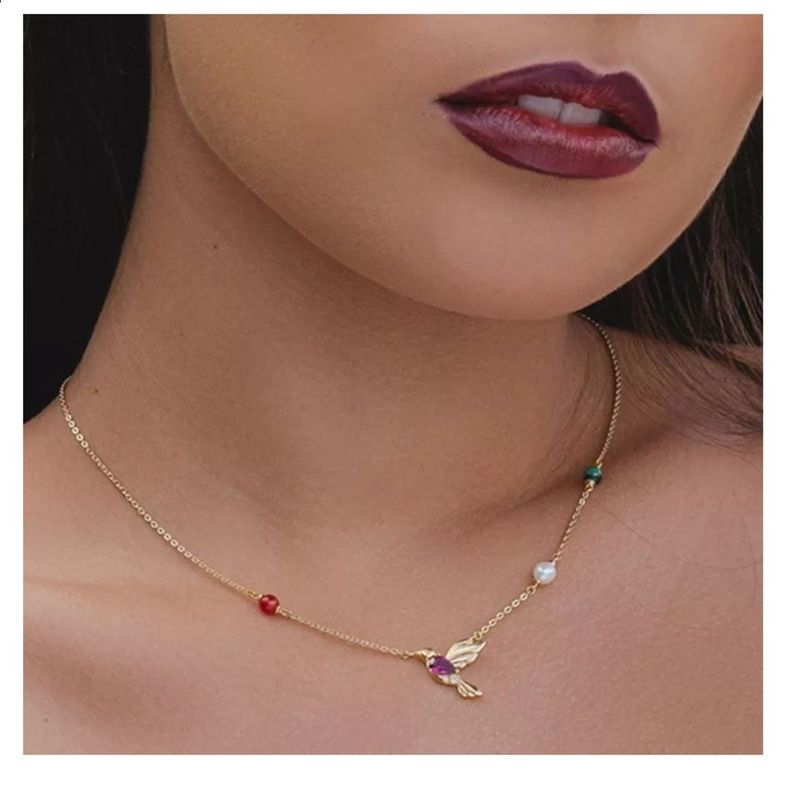 Collar Colibrí Plata 925 Bañado En Oro-2