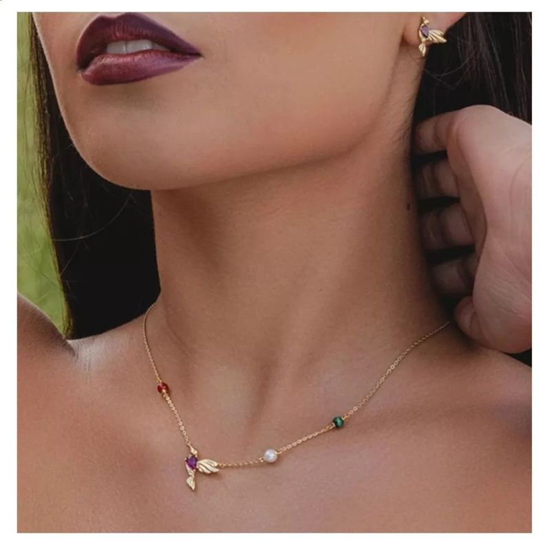 Collar Colibrí Plata 925 Bañado En Oro-1