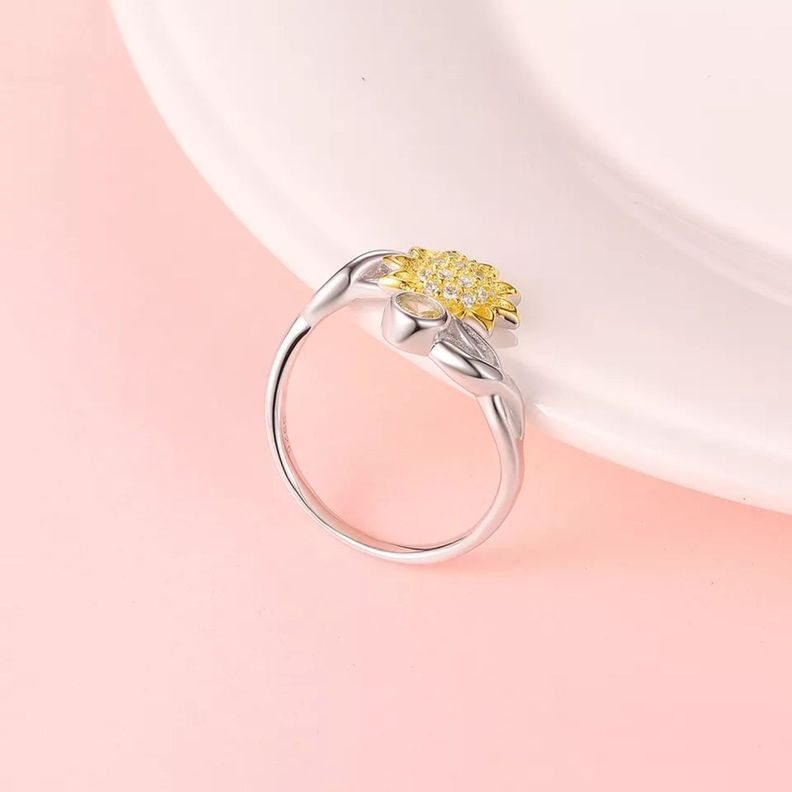 Anillo Girasol Plata 925 Ajustable-1