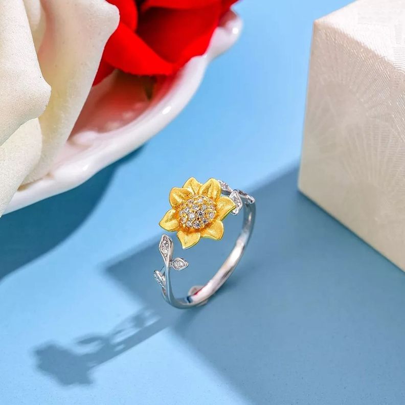 Anillo Girasol Plata 925 Ajustable-2