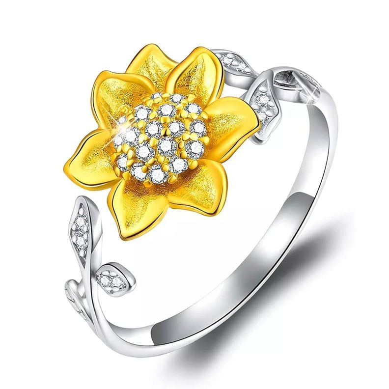 Anillo Girasol Plata 925 Ajustable-0
