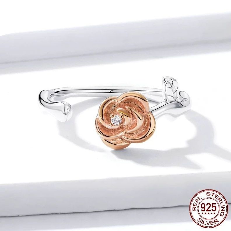Anillo Ajustable Rosa Plata 925-1