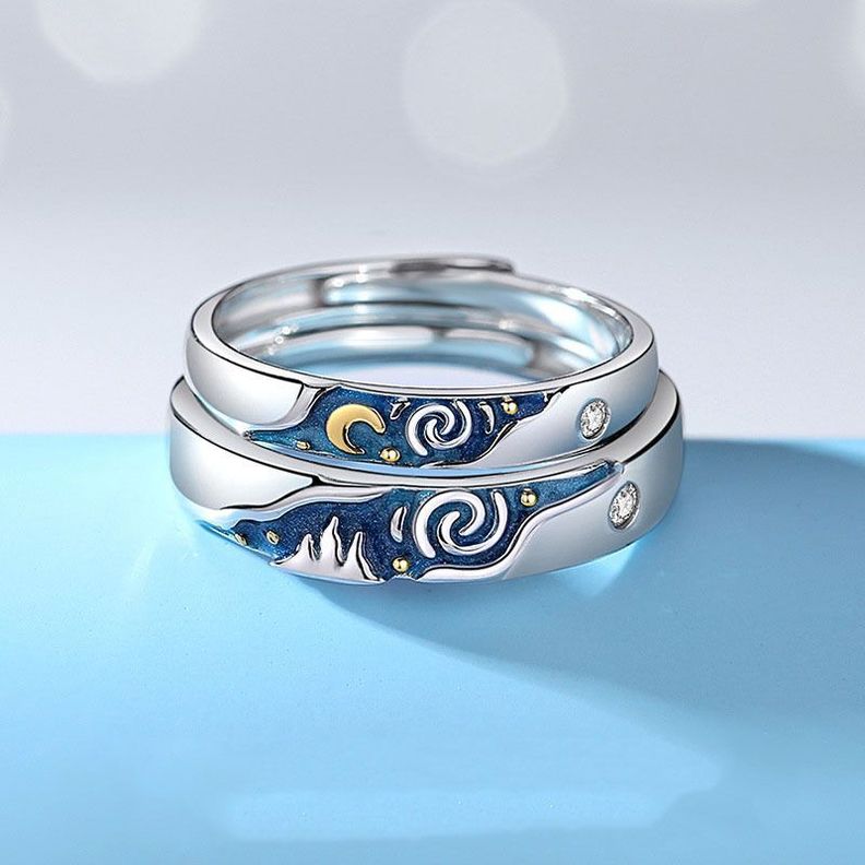 Anillos Pareja Van Gogh Ajustables Plata 925-2