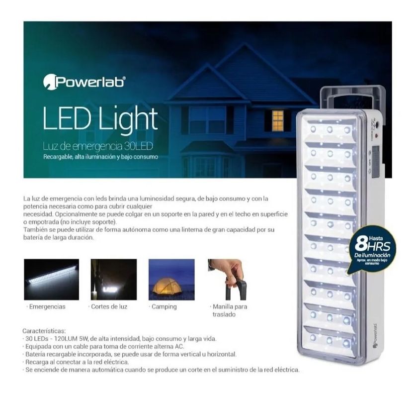 LAMPARA DE EMERGENCIA 30 LUCES LED POWERLAB-2