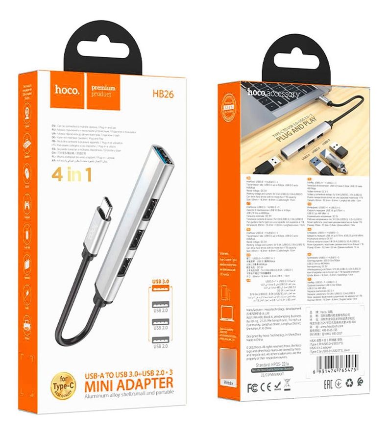Hub Usb Hoco Premium Hb26 4 En 1 3.0-0