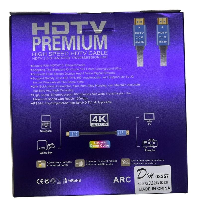 Cable Hdmi 10 Mtrs 2.0 4k Premium Dm-2
