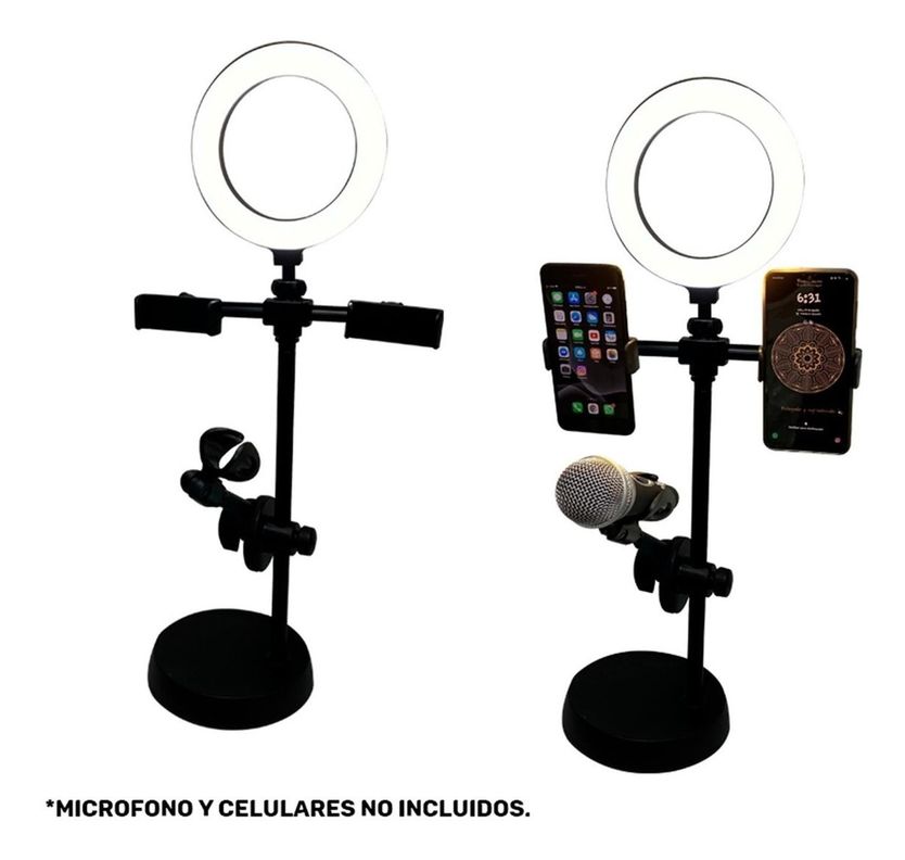 Aro De Luz 16 Cm Led Soporte 2 Celulares 1 Mic 3 Tonos Excel-1