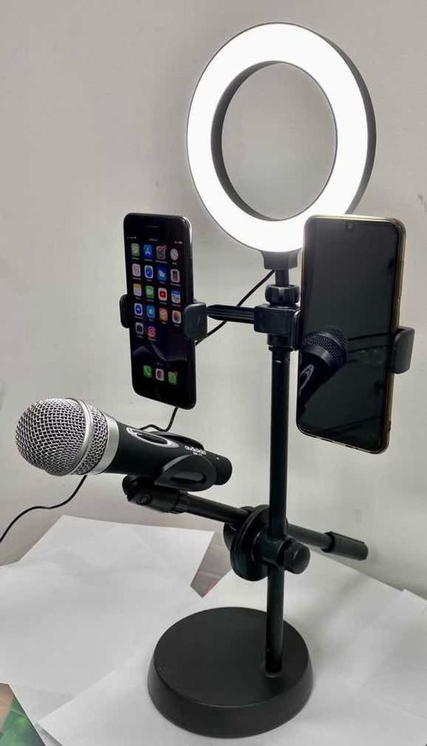 Aro De Luz 16 Cm Led Soporte 2 Celulares 1 Mic 3 Tonos Excel-2