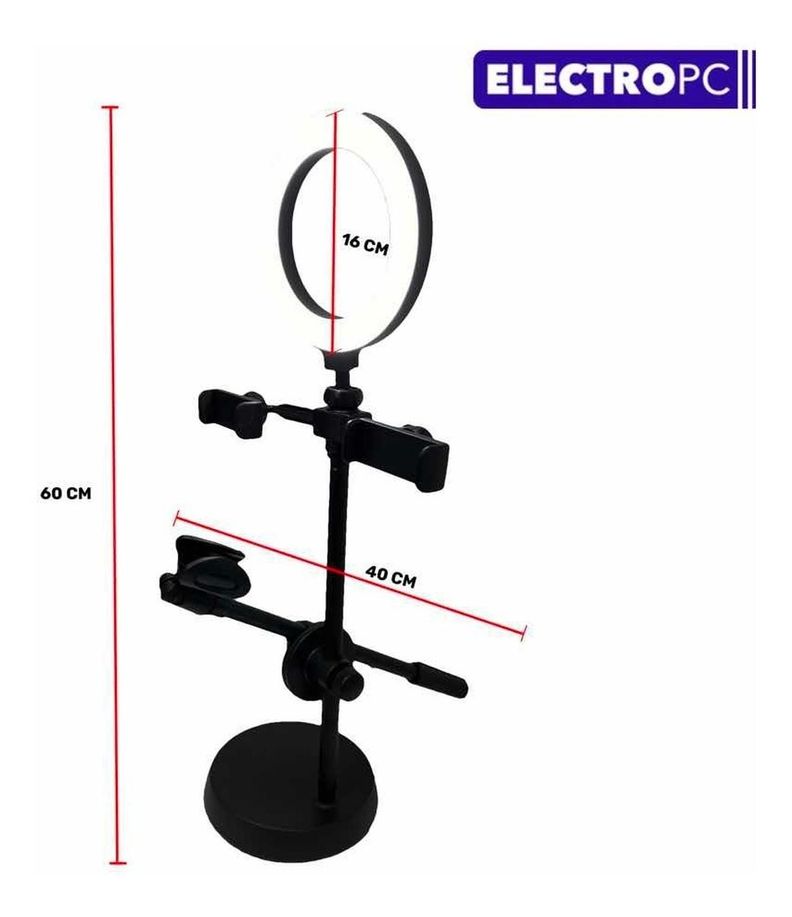 Aro De Luz 16 Cm Led Soporte 2 Celulares 1 Mic 3 Tonos Excel-3