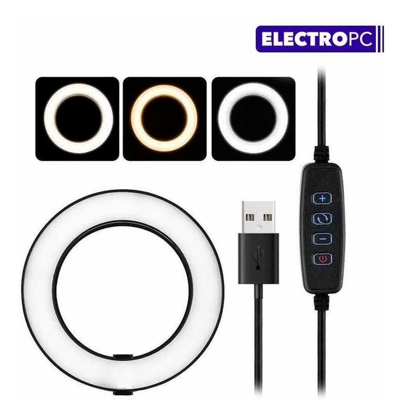 Aro De Luz 16 Cm Led Soporte 2 Celulares 1 Mic 3 Tonos Excel-4