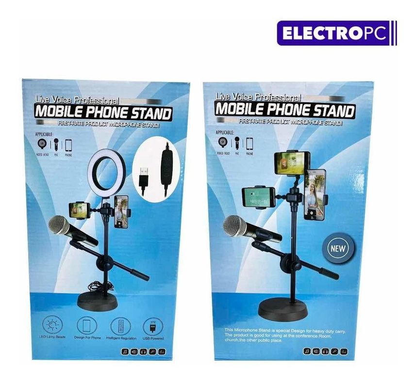 Aro De Luz 16 Cm Led Soporte 2 Celulares 1 Mic 3 Tonos Excel-6