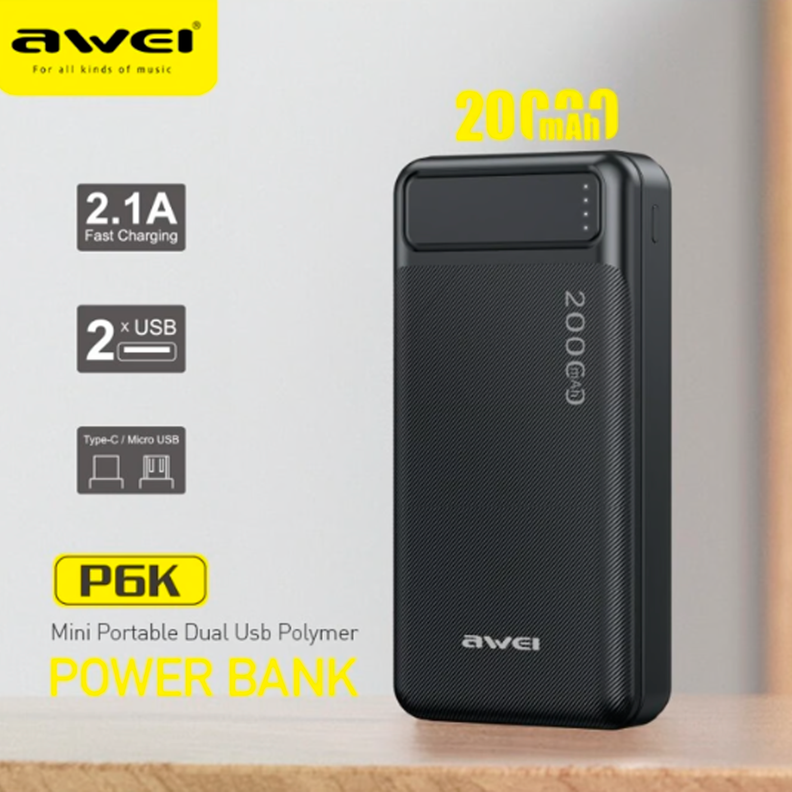 POWERBANK CARGADOR PORTATIL AWEI 20000 MAH P6K	-2