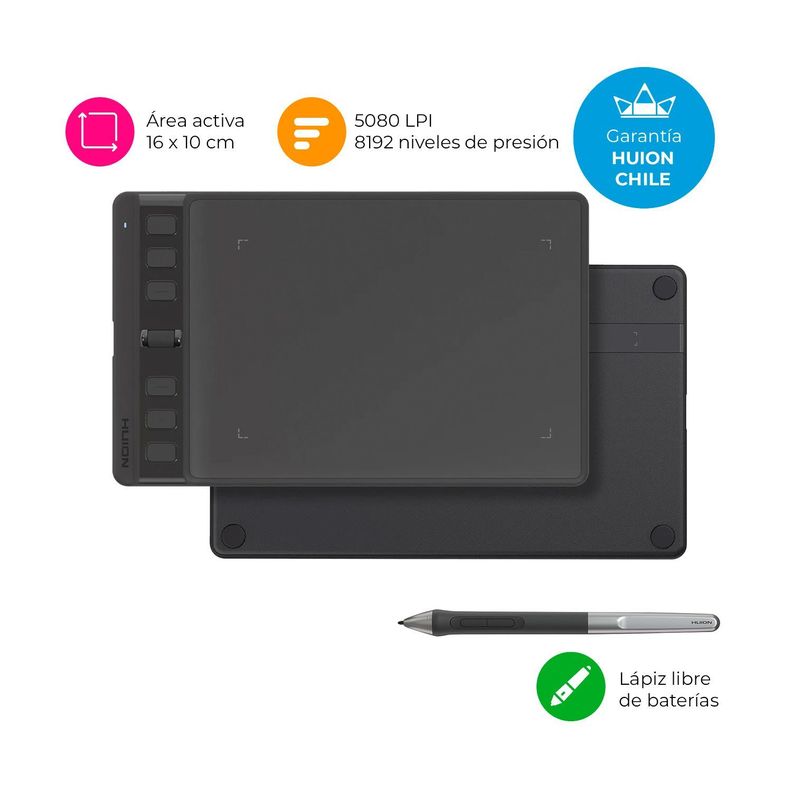 Tableta Gráfica Huion Inspiroy 2 S Black con Scroller - HCL-1