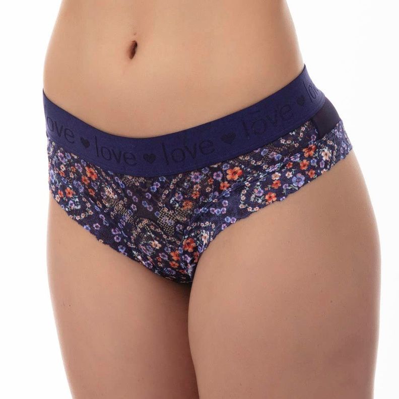 Pantaleta de Encaje con Malla Azul S