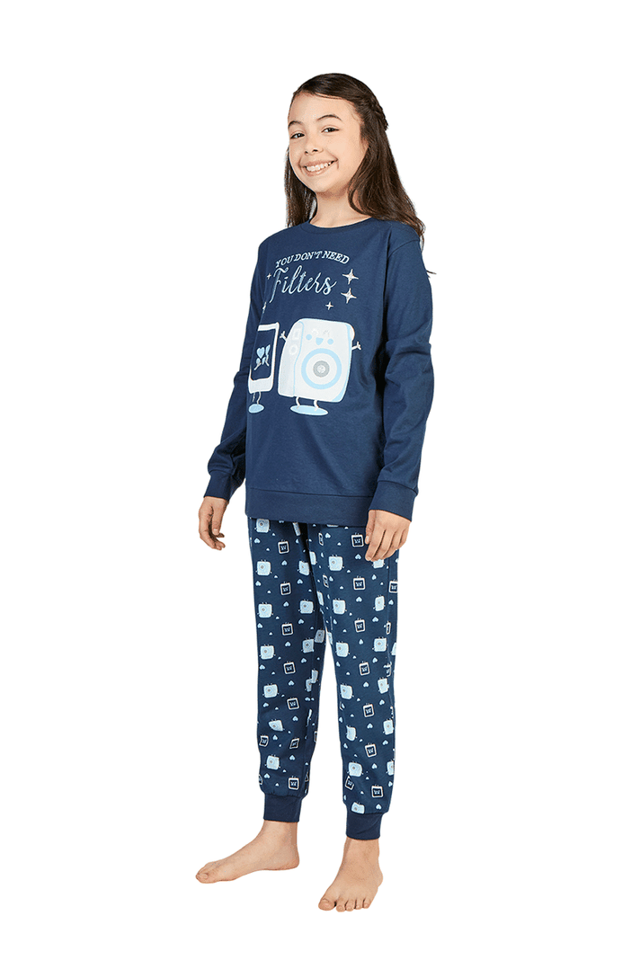 Pijama Cotton Niña con Estampado y Bordado-1
