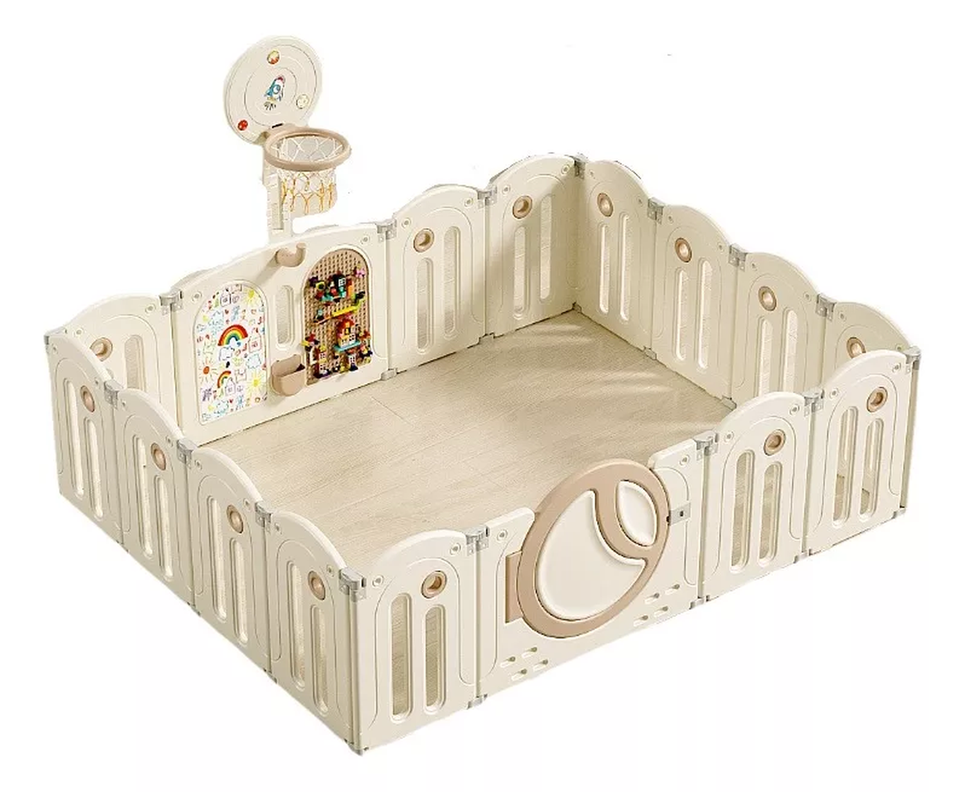 Corral para bebe con juegos Seguro y resistente con Pizarra Legos y Aro Basket-0