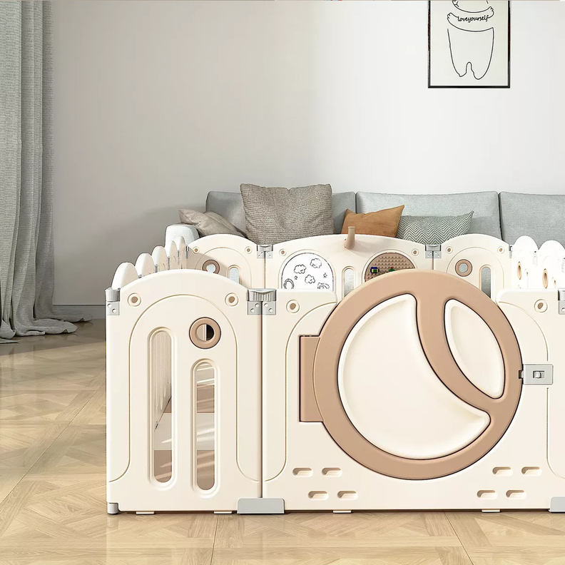 Corral para bebe con juegos Seguro y resistente con Pizarra Legos y Aro Basket-4