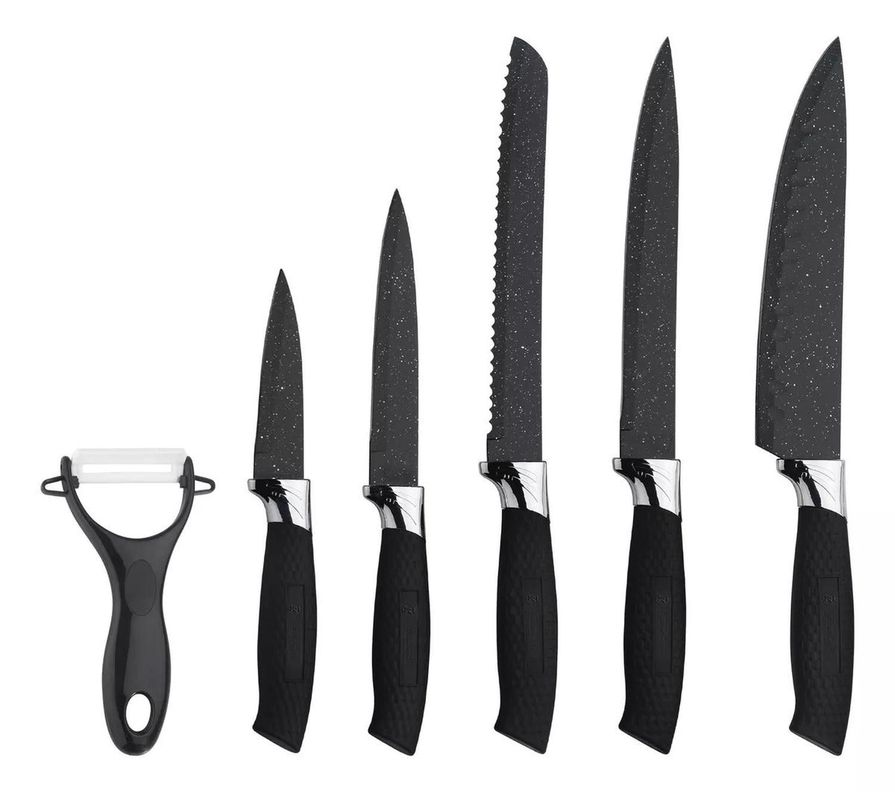 Set Cuchillos Profesionales 6 Piezas Negros Acero Inoxidable-0