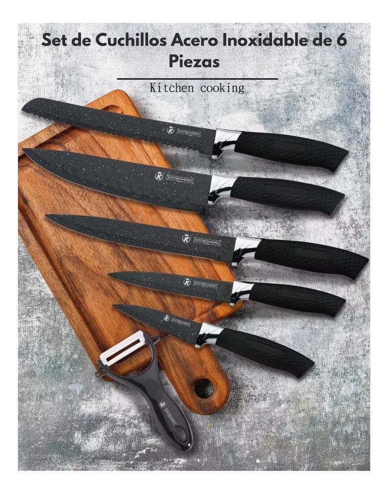 Set Cuchillos Profesionales 6 Piezas Negros Acero Inoxidable-4