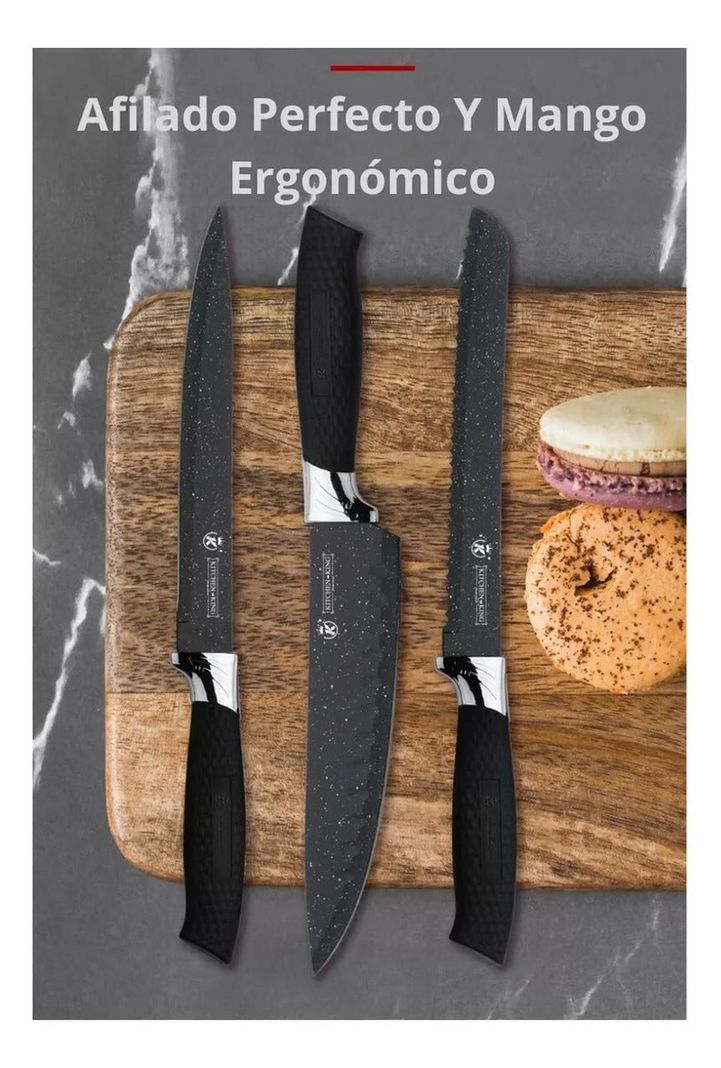 Set Cuchillos Profesionales 6 Piezas Negros Acero Inoxidable-5