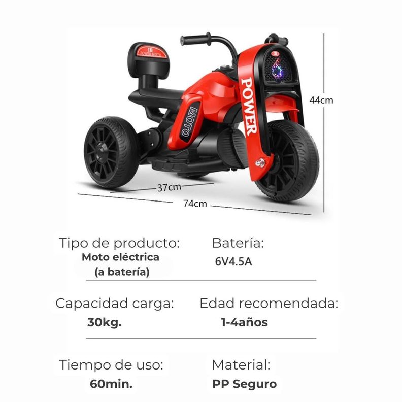 Moto Electrica Tipo Triciclo Bebés y Niños con Luces Colores-6