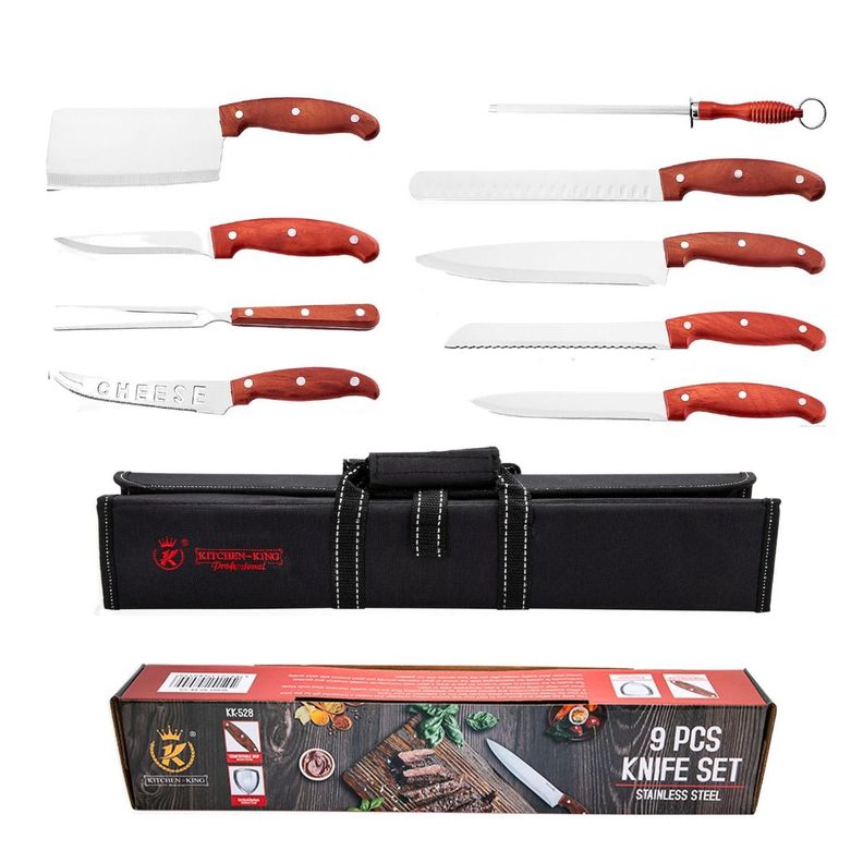 Set Parrillero Cocina De Cuchillos 9 Piezas Con Bolso-0