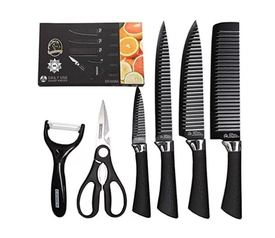 Set De Cuchillos Tijera Y Pelador Cocina Acero Inox 6 Pzs-0