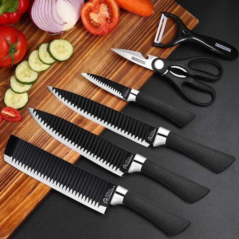 Set De Cuchillos Tijera Y Pelador Cocina Acero Inox 6 Pzs-1