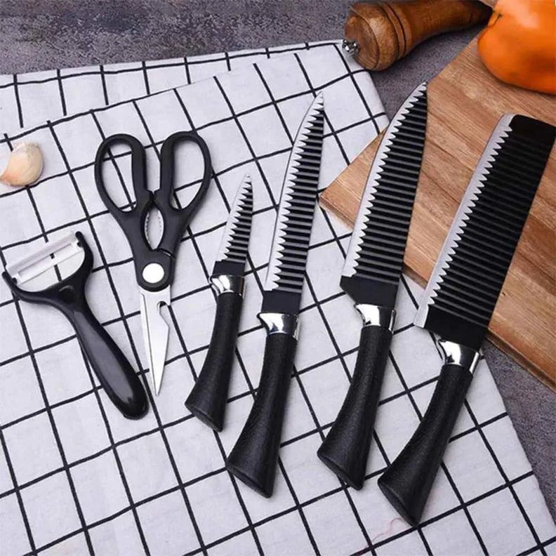 Set De Cuchillos Tijera Y Pelador Cocina Acero Inox 6 Pzs-2