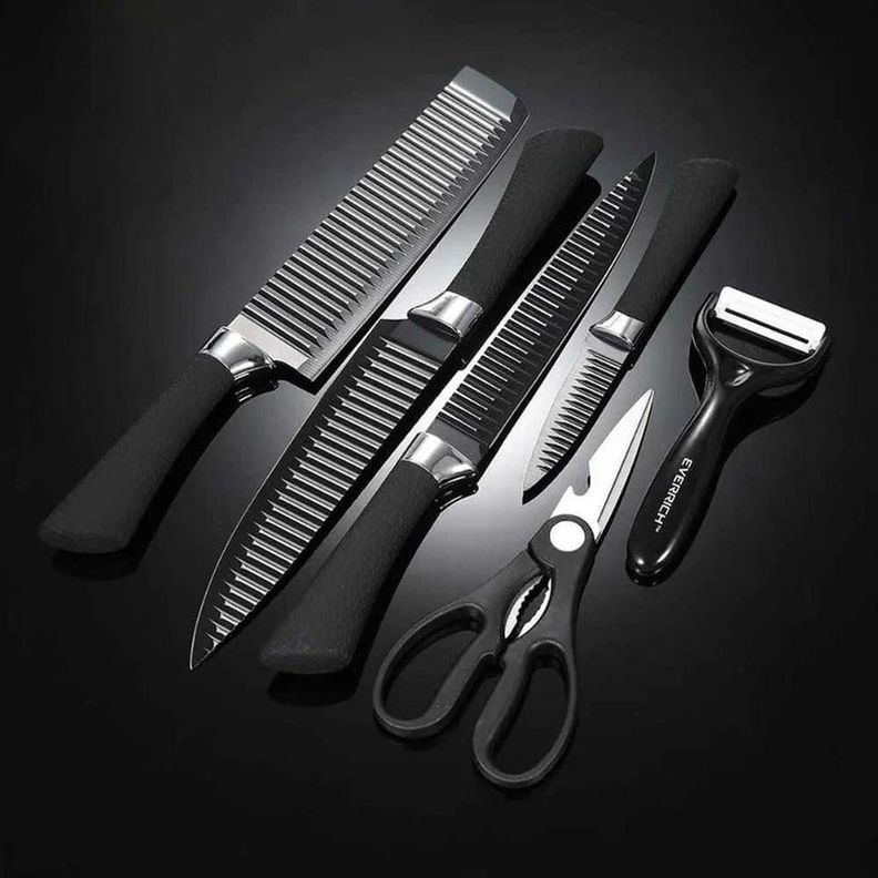 Set De Cuchillos Tijera Y Pelador Cocina Acero Inox 6 Pzs-3
