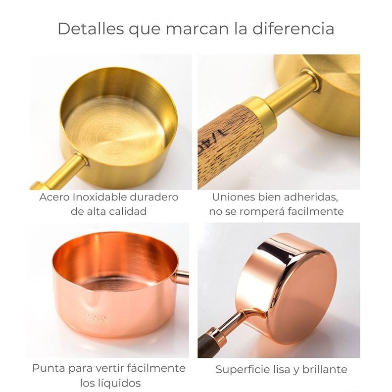 Set de Tazas Cucharas Medidoras Acero Inoxidable Diseño Elegante 4pzas-4