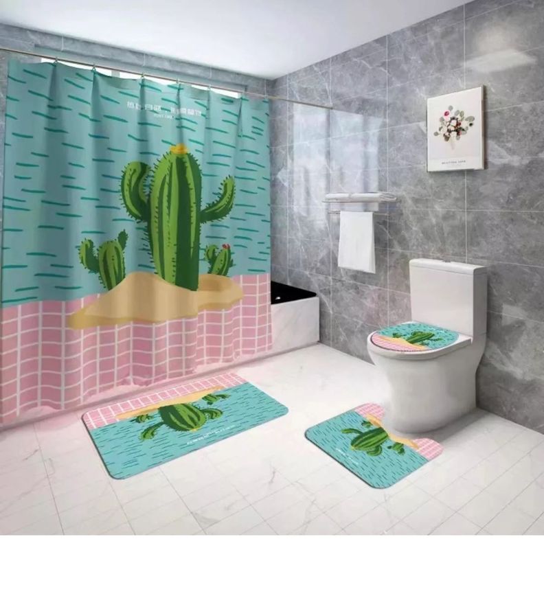 Juego De Baño Cortinas Set De Baño Alfombras Accesorios-0