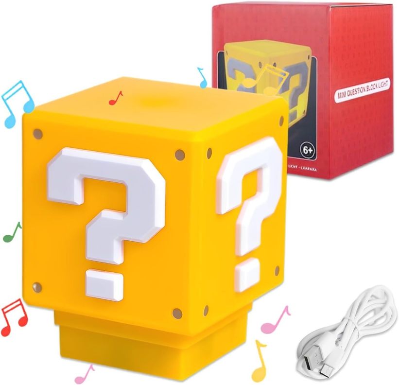 Signo De Interrogación Mario Sonido Luz Nocturna Recargable-1