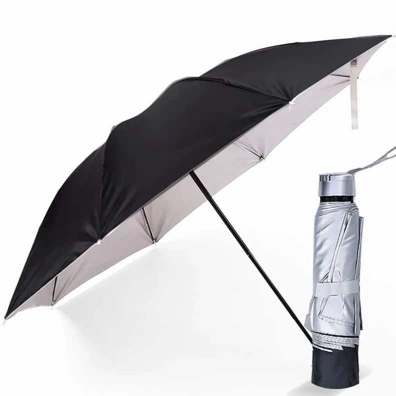 Paraguas De Bolsillo Color Negro Lluvia Invierno Plegable-0